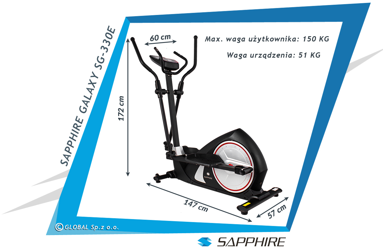 Orbitrek magnetyczny GALAXY II SG-330E Sapphire - wymiary