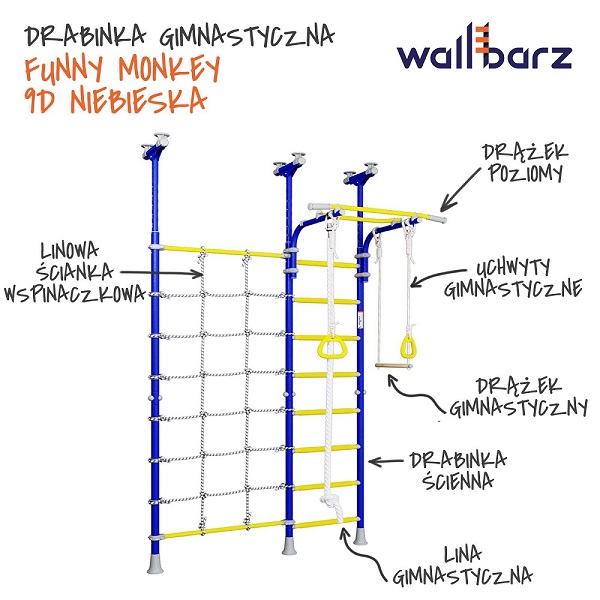 drabinka gimnastyczna wallbarz monkey 9d niebieska