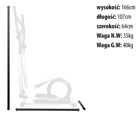 Orbitrek magnetyczny Rocket Hop-Sport HS-45E Wymiary