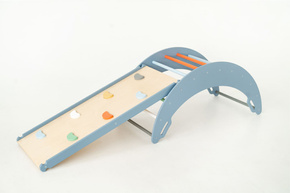 Plac zabaw do domu Moon Plus | niebiesko-kolorowy | Bujak + zjeżdżalnia 2w1