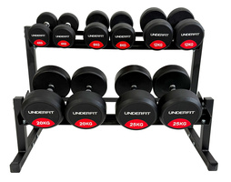 Zestaw hantli gumowanych 2 x 4-25 kg 5 par (138 kg) UNDERFIT + stojak