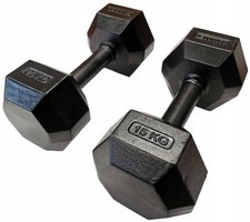 Zestaw hantli żeliwnych hexagonalnych HEX 2 x 15 kg