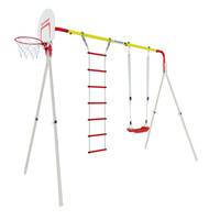 Huśtawka ogrodowa plastikowa ze stelażem + kosz + drabinka linowa | 209 cm